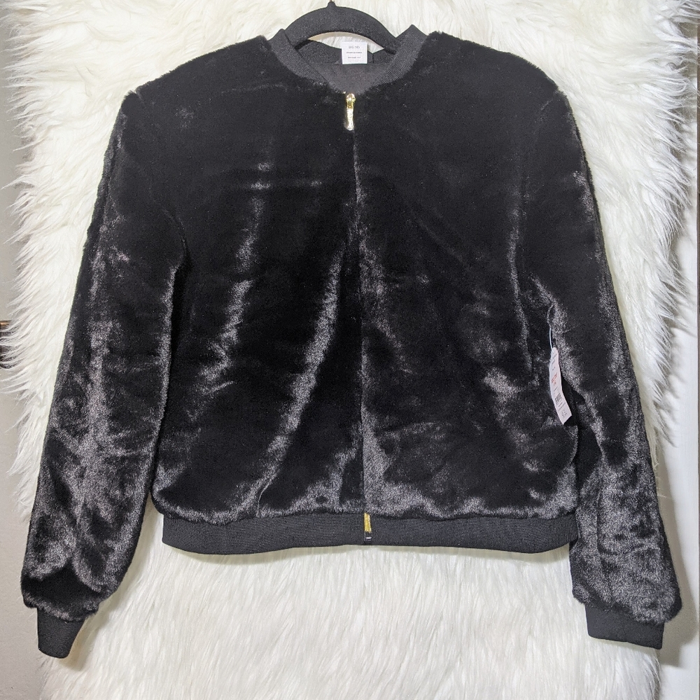 NWT Faux Fur Black Bomber